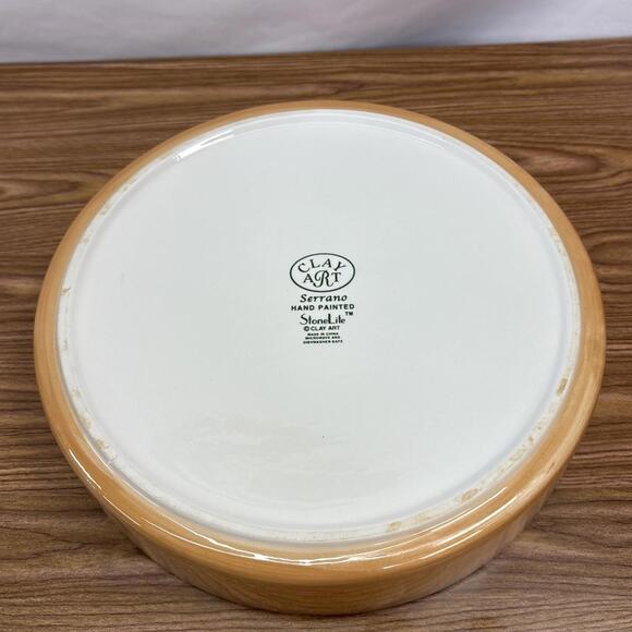 Serrano StoneLite Clay Art Pottery Tortilla Warmer Orange Red Green Brown Colors - Picture 13 of 13